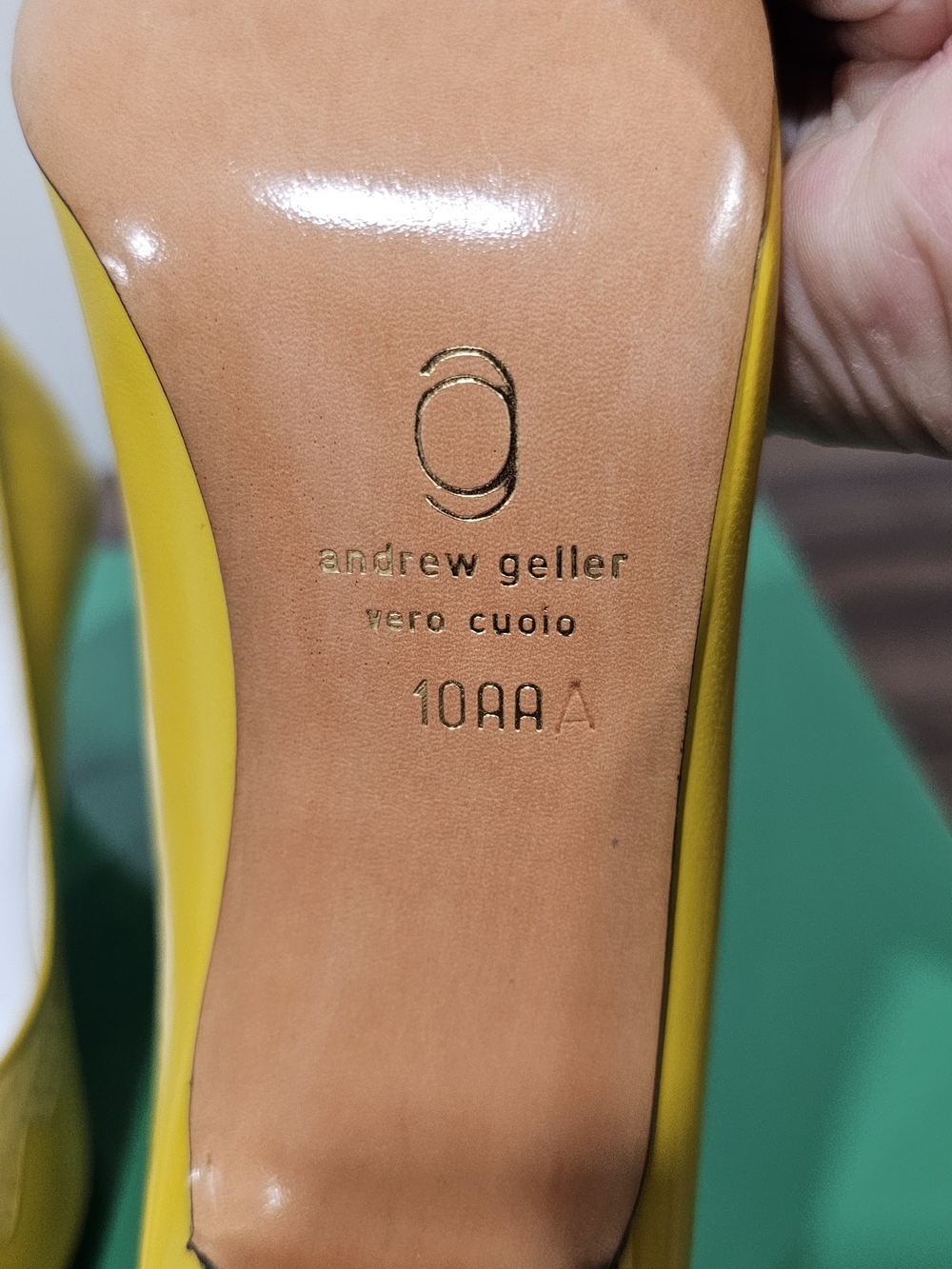 Andrew Geller Yellow Snakeskin Peep Toe Heels Size 10 AA Narrow Italian Leather - Picture 6 of 8